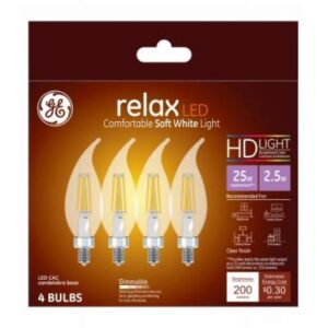 ge lighting 45555 2.5 watt e12 cac clear soft white led dimmable relax hd light bulbs 4 count