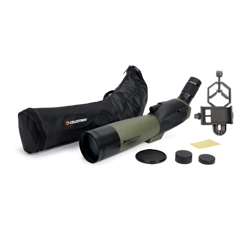 Celestron – Ultima 80 Angled Spotting Scope – 20-60x Zoom Eyepiece – Multi-Coated Optics for Bird Watching, Wildlife, Scenery and Hunting – Includes Soft Carrying Case and Smartphone Adapter