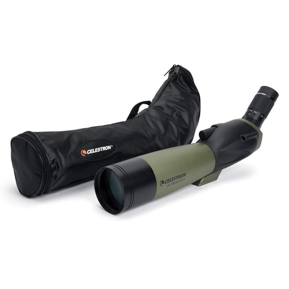 Celestron – Ultima 80 Angled Spotting Scope – 20-60x Zoom Eyepiece – Multi-Coated Optics for Bird Watching, Wildlife, Scenery and Hunting – Includes Soft Carrying Case and Smartphone Adapter