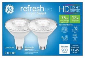 ge lighting 43098 12 watt e26 par30l daylight led dimmable refresh hd light bulbs 2 count