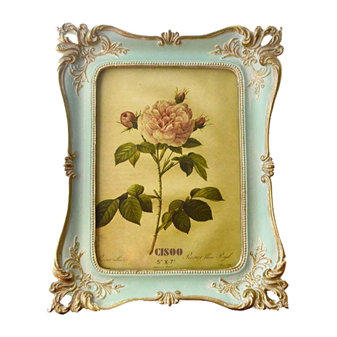 CISOO Vintage Picture Frame 5x7 Antique Photo Frame Table Top Display and Wall Hanging Home Decor, Ornate Photo Gallery Art (Blue)