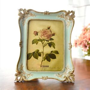 CISOO Vintage Picture Frame 5x7 Antique Photo Frame Table Top Display and Wall Hanging Home Decor, Ornate Photo Gallery Art (Blue)