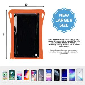 Stash7 Waterproof Phone Pouch w/Long Lanyard | IPX8 Adventure Grade Cellphone Dry Bag Case, Fits iPhone 15 Pro Max,14 Pro Max, 13 Pro Max, XS, XR, Galaxy S21, for Snorkeling, Kayaking, Cruise Orange