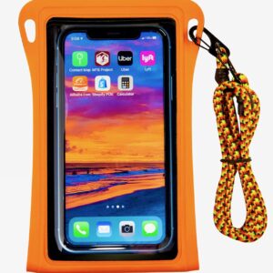 Stash7 Waterproof Phone Pouch w/Long Lanyard | IPX8 Adventure Grade Cellphone Dry Bag Case, Fits iPhone 15 Pro Max,14 Pro Max, 13 Pro Max, XS, XR, Galaxy S21, for Snorkeling, Kayaking, Cruise Orange