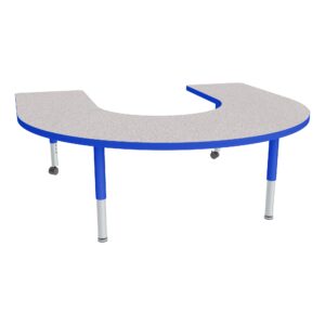 Sprogs Adjustable Height Mobile Classroom Activity Table for Preschools, Horseshoe Preschool Activity Table with Casters, 60"L x 66"W x 23"H, Gray/Blue