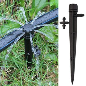 360 degree water flow irrigation drippers, 10pcs 8 holes adjustable micro flow drip stakes emitter; dripping barbed connector for vegetable garden/flower bed/herbs garden black