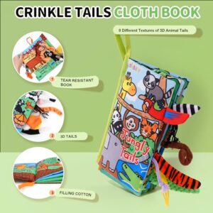 Jollybaby Crinkle Books for Babies, Sensory Soft Touch and Feel Baby Books Toys for 0-6 Months Infants, Newborn Montessori Early Educational Cloth Books Toys, Baby Girl & Boy Gift(Jungle Tails)