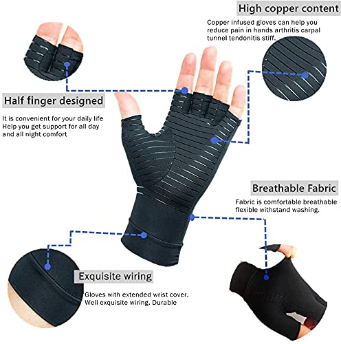 LTXB Fingerless Compression Gloves Copper Arthritis Gloves for Pain, Copper Gloves Compression Gloves for Carpal Tunnel Swelling Arthritis Pain Relief Gloves for Men and Women (M)