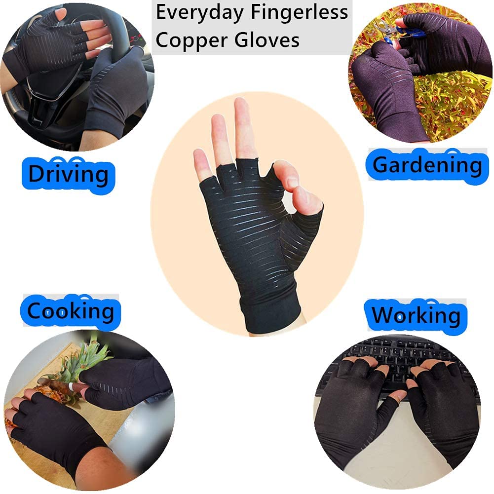 LTXB Fingerless Compression Gloves Copper Arthritis Gloves for Pain, Copper Gloves Compression Gloves for Carpal Tunnel Swelling Arthritis Pain Relief Gloves for Men and Women (M)