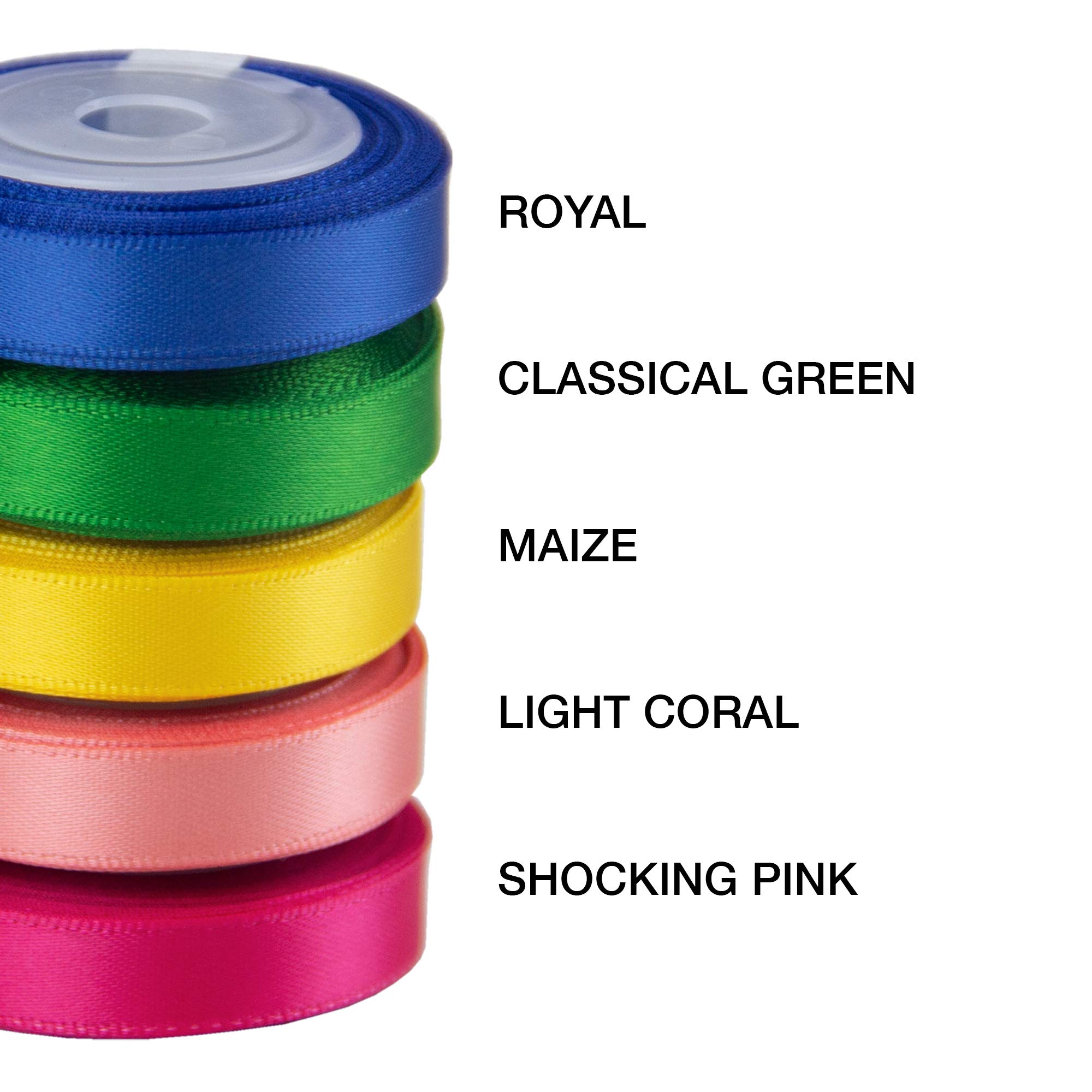 VATIN Solid Color Double Sided Polyester Satin Ribbon 10 Colors 3/8" X 5 Yard Each Total 50 Yds Per Package Ribbon Set, Perfect for Gift Wrapping, Hair Bow, Trimming, Sewing and Other Craft Projects