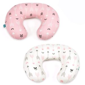 brolex stretchy nursing pillow covers 2 pack nursing pillow slipcovers for breastfeeding moms,ultra soft snug fits on infant nursing pillow,pink & white arrow