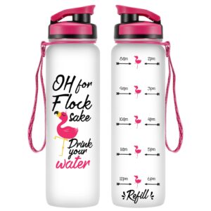 leado 32oz 1liter motivational tracking water bottle with times to drink - for flock sake drink your water - funny mothers day, flamingo birthday gifts for women, friends, mom, daughter, her