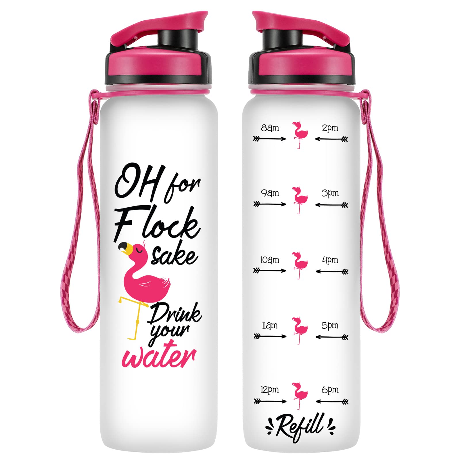 LEADO 32oz 1Liter Motivational Tracking Water Bottle with Times to Drink - for Flock Sake Drink Your Water - Funny Mothers Day, Flamingo Birthday Gifts for Women, Friends, Mom, Daughter, Her