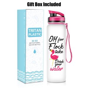 LEADO 32oz 1Liter Motivational Tracking Water Bottle with Times to Drink - for Flock Sake Drink Your Water - Funny Mothers Day, Flamingo Birthday Gifts for Women, Friends, Mom, Daughter, Her