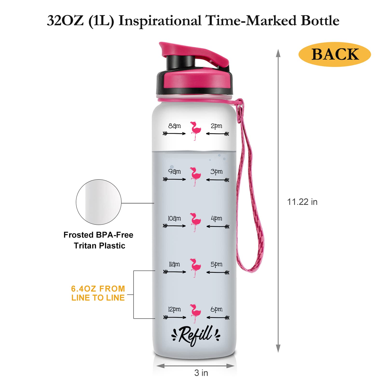 LEADO 32oz 1Liter Motivational Tracking Water Bottle with Times to Drink - for Flock Sake Drink Your Water - Funny Mothers Day, Flamingo Birthday Gifts for Women, Friends, Mom, Daughter, Her