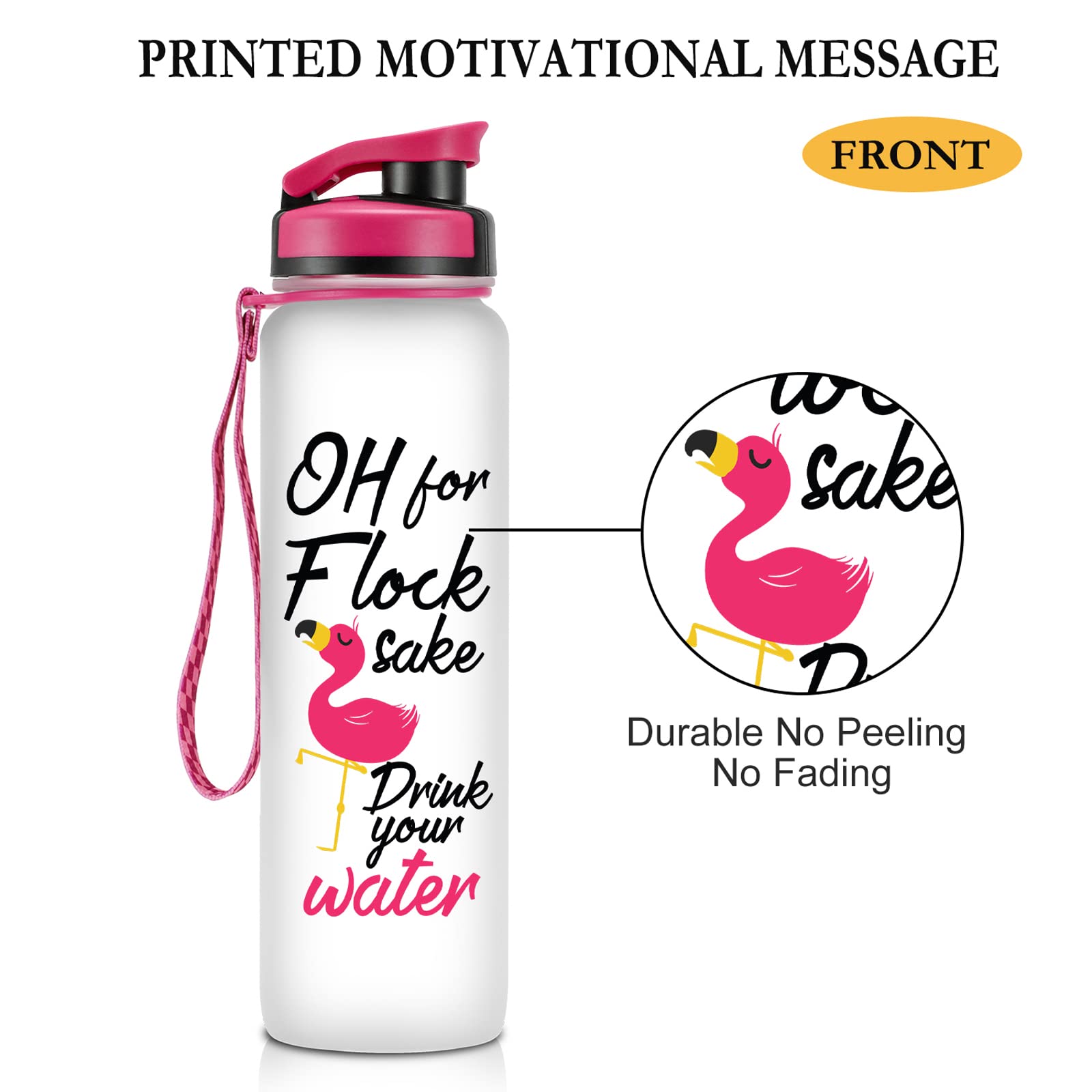 LEADO 32oz 1Liter Motivational Tracking Water Bottle with Times to Drink - for Flock Sake Drink Your Water - Funny Mothers Day, Flamingo Birthday Gifts for Women, Friends, Mom, Daughter, Her