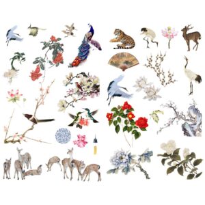 seasonstorm china painting plant animal precut cute aesthetic diary travel paper junk journal stickers scrapbooking stationery sticker flakes art supplies (pk392)