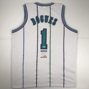 Autographed/Signed Muggsy Bogues Charlotte White Basketball Jersey PSA/DNA COA