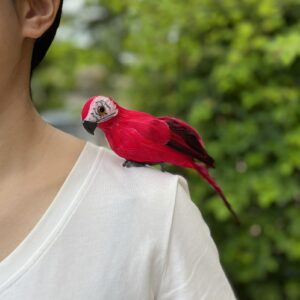 LWINGFLYER Artificial Parrot Life Size Artificial Simulation Foam Feather Parrot Macaw Bird for Costume Shoulder Ornament Modern Home Garden Party Decoration (9.8inch/25cm, Red)