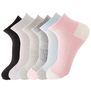 redsgirl ankle running sports cotton socks mesh breathable low cut short athletic terry sock for women youth, multicolor 6 pairs