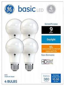 ge lighting 36992 5.5 watt e26 a19 frosted daylight led non-dimmable light bulbs 4 count