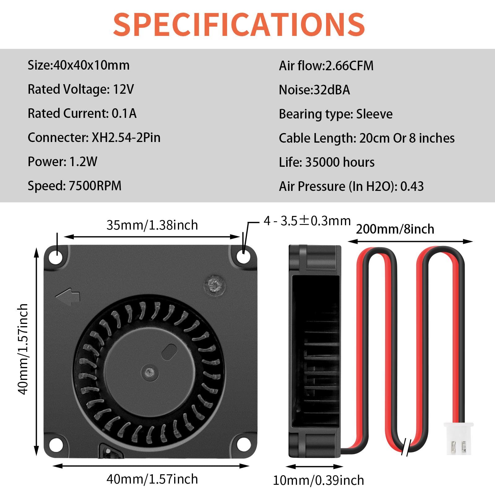 Wathai 4010 Blower Fan 12v Centrifugal Fan 40mm Computer Case Tiny Fan Micro Turbine 40x40x10 for DIY 3D Printer Cooling 2 Pack