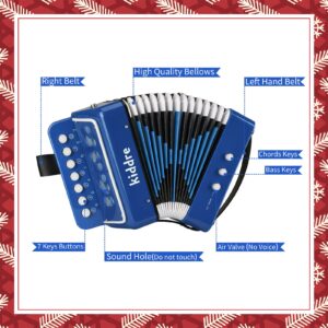 Kiddire Kids Accordion, 10 Keys Button Toy Accordion Musical Instruments for Children Kids Pre-Kindergarten Toddlers Beginners(Blue)