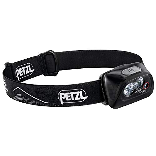 PETZL ACTIK CORE Headlamp - Rechargeable, Compact 450 Lumen Light with Red Lighting for Hiking, Climbing, and Camping - Black