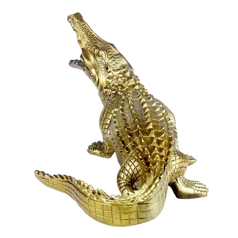 BRASSTAR Brass Crocodile Statue 9.8”(H) Egyptian Oriental Sculpture Home Garden Ornament Handcraft Alligator Gift Collection PTZY013