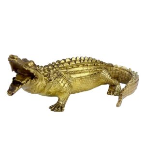 BRASSTAR Brass Crocodile Statue 9.8”(H) Egyptian Oriental Sculpture Home Garden Ornament Handcraft Alligator Gift Collection PTZY013