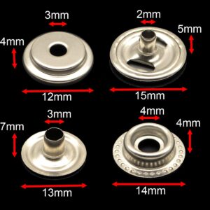 108pcs 15mm Stainless Steel Fastener Snap Press Stud Cap Button Marine Boat Canvas Line 24(4 Components, 5pcs for Each)