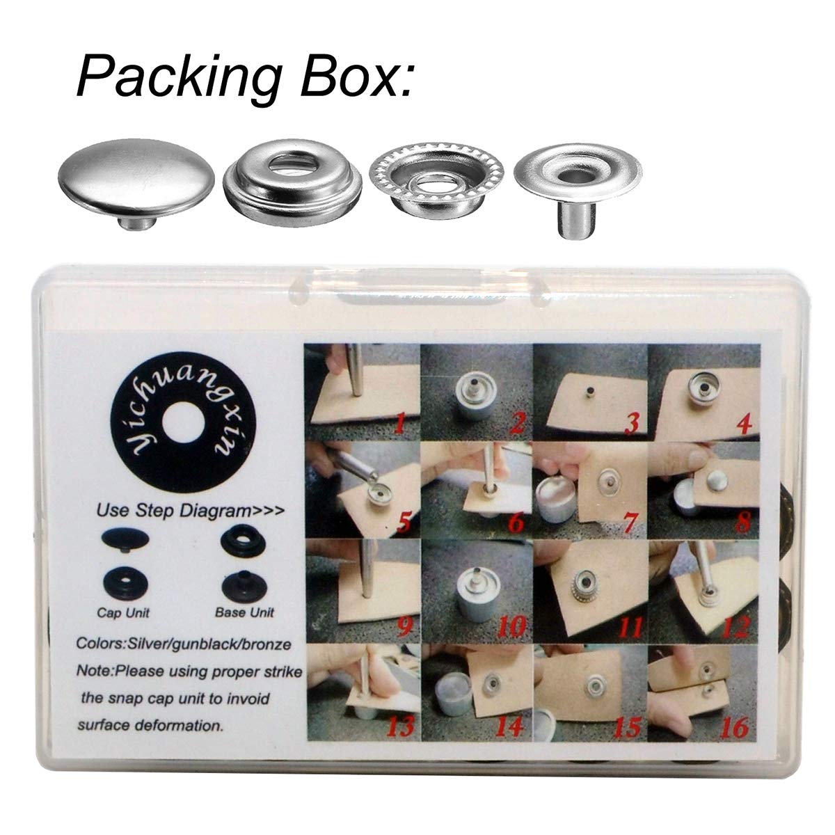 108pcs 15mm Stainless Steel Fastener Snap Press Stud Cap Button Marine Boat Canvas Line 24(4 Components, 5pcs for Each)