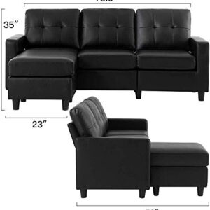 HONBAY Faux Leather Sectional Sofa Convertible L Shape Couch for Small Space, Black