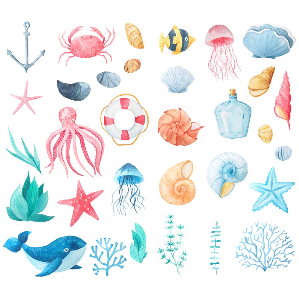 Seasonstorm Watercolor Sea Shell Precut Cute Aesthetic Diary Travel Paper Junk Journal Stickers Scrapbooking Stationery Sticker Flakes Art Supplies (PK396)