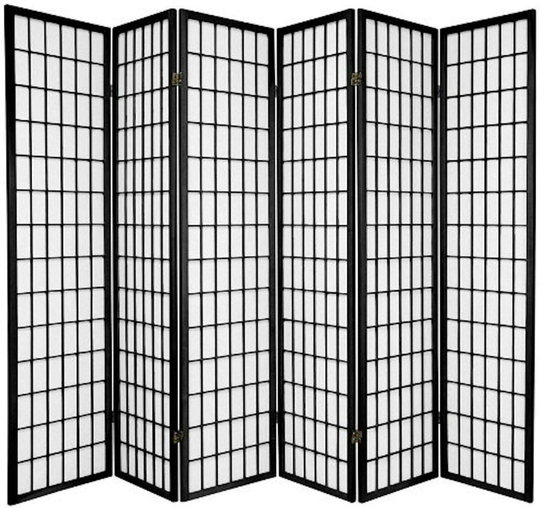 Legacy Decor 6 Panels Room Divider Privacy Screen Partition Shoji Style 6 ft Tall Black Color