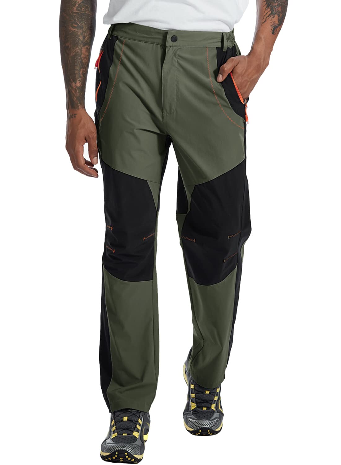 TBMPOY Men's Hiking Work Cargo Pants Lightweight Waterproof Quick Dry Outdoor Mountain Pant Fishing Camping Green 36