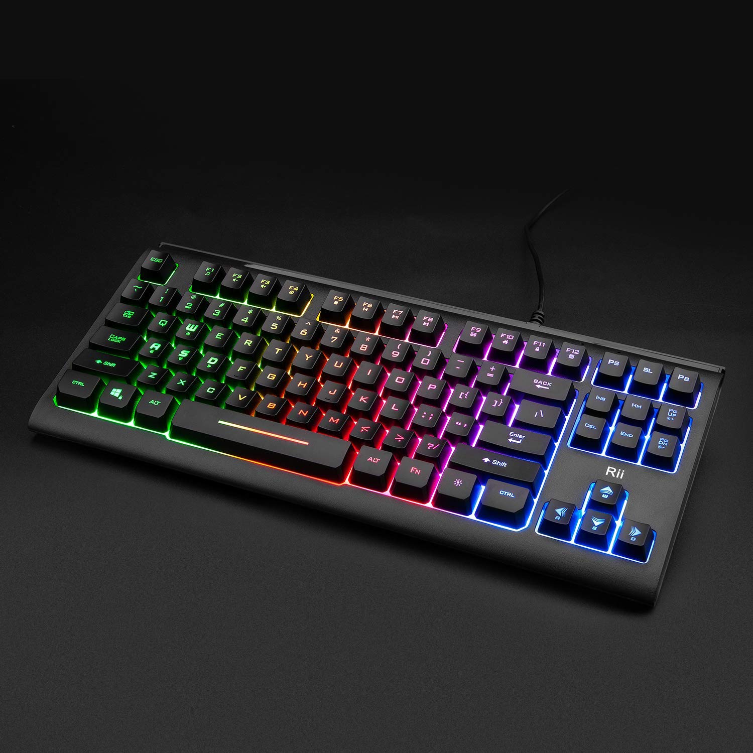 Rii Gaming Keyboard,87-Keys RGB Backlit Compact Keyboard,Silent Computer Keyboard,Wired Tenkeyless Keyboard for Laptop,PC,Windows,Mac