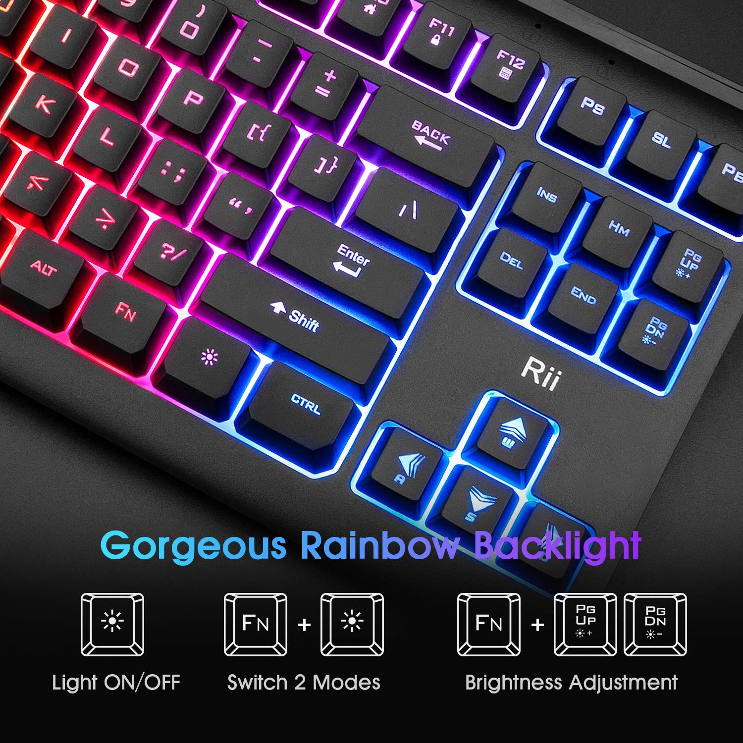 Rii Gaming Keyboard,87-Keys RGB Backlit Compact Keyboard,Silent Computer Keyboard,Wired Tenkeyless Keyboard for Laptop,PC,Windows,Mac