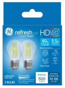 ge lighting 36981 5.5 watt e26 a15 clear daylight led dimmable refresh hd light bulbs 2 count