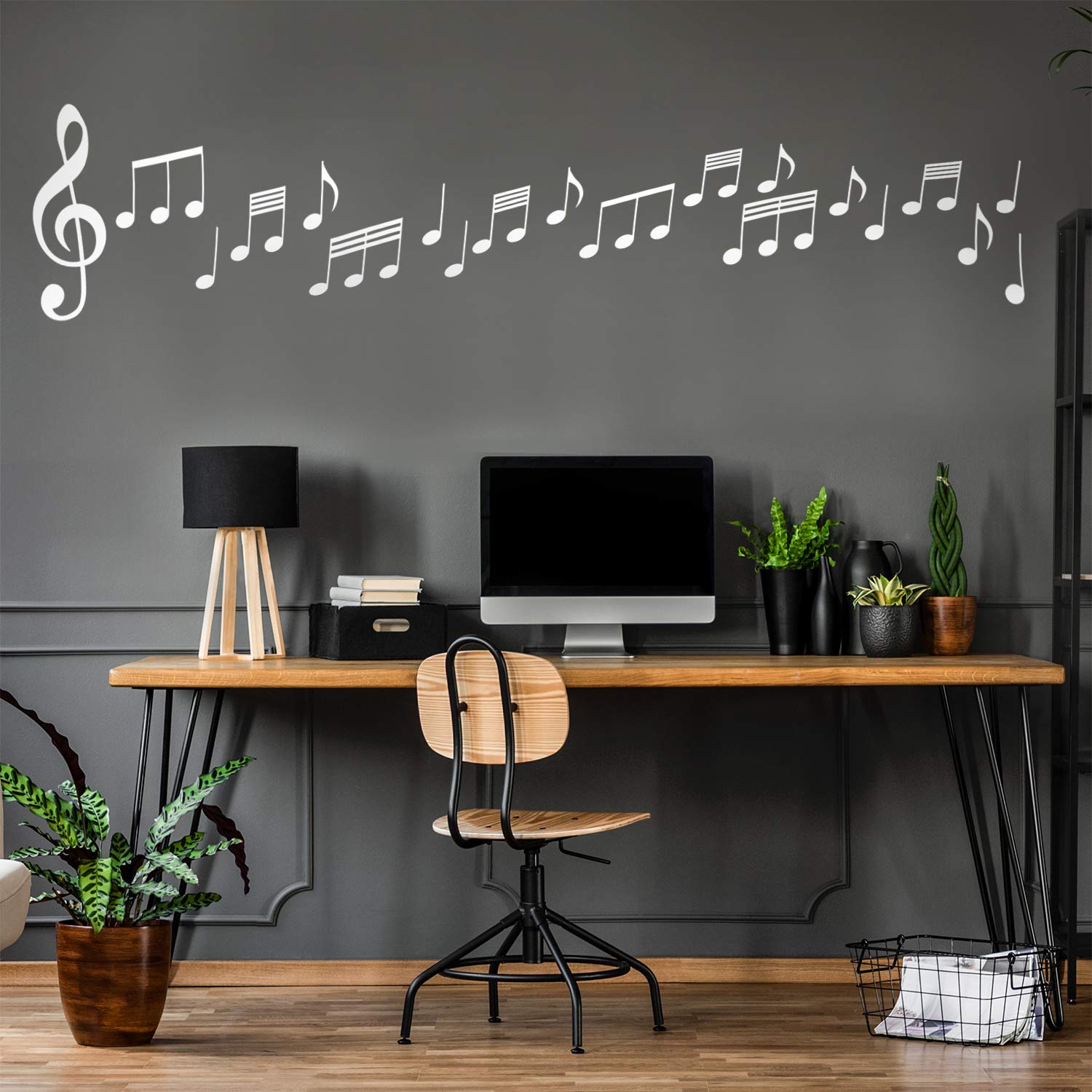 Set of 20 Vinyl Wall Art Decals - Music Notes - from 6" to 8" Each - Modern Trendy Musical Notations Home Bedroom Classroom Studio Apartment Living Room Work Office Decor (6" x 8", White)