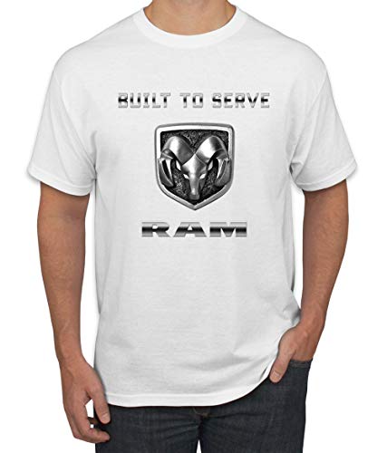 Dodge Ram Logo Retro Built to Serve USA Cars and Trucks Men's Graphic T-Shirt, White, Large