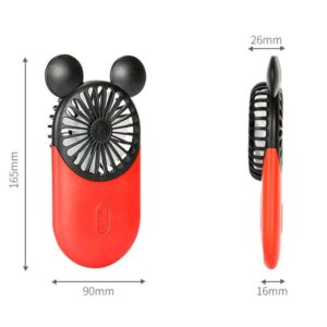 Kbinter Cute Personal Mini Fan, Handheld & Portable USB Rechargeable Fan with Beautiful LED Light, 3 Adjustable Speeds, Portable Holder, for Indoor Outdoor Activities, Cute Mouse 2 Pack (Red+Pink)