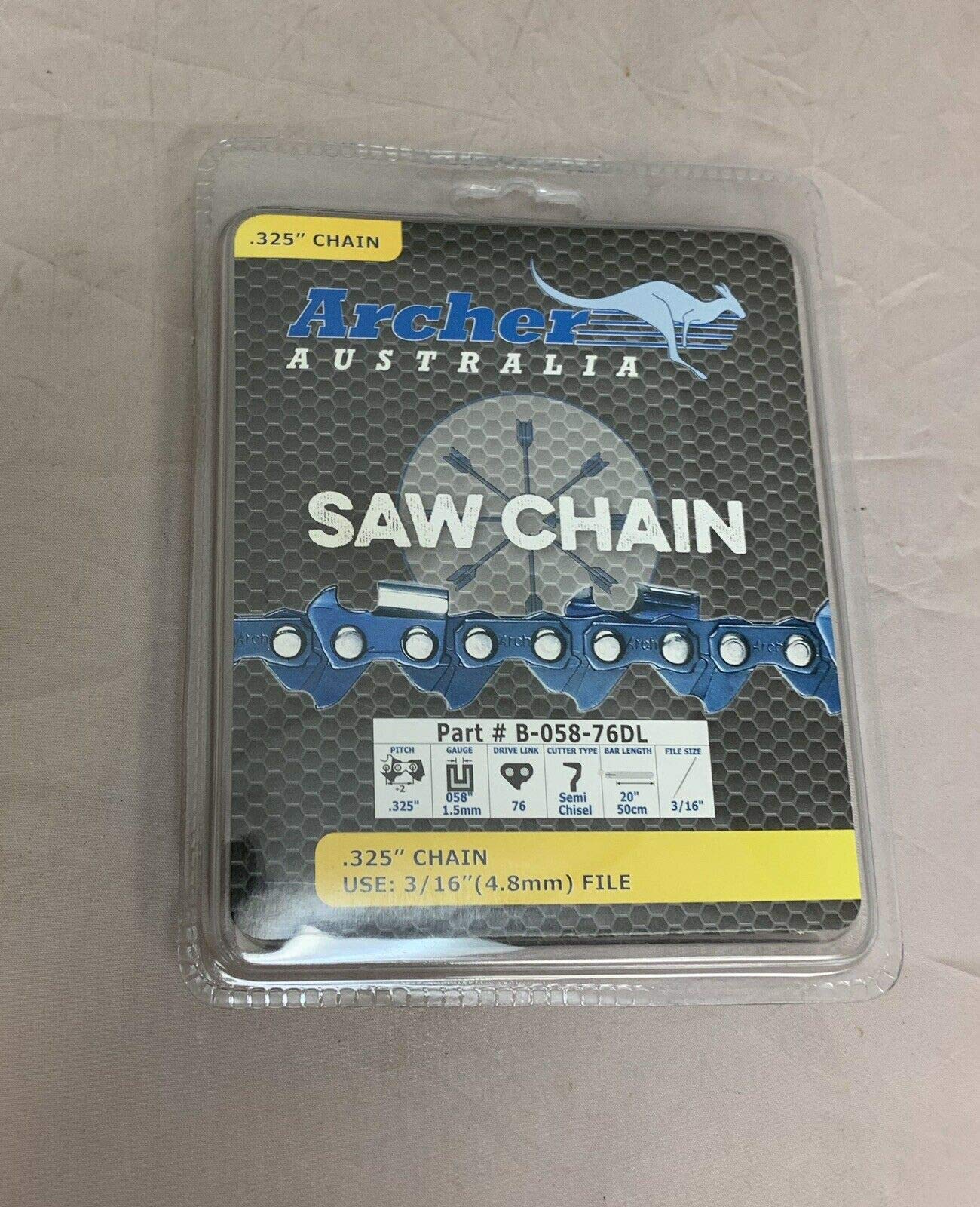 20" Archer Chainsaw Chain SEMI-CHISEL .325 Pitch .058 Gauge 76 Drive Links compatible with the DEREAL 5820F and 6220F