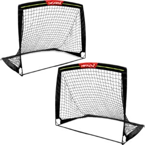 wiel soccer goal, 4ft x 3ft net easy fold-up training goals w' reflective strips for playing at nightfall, set of 2 for family team kids backyard games