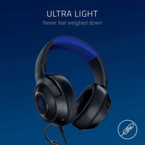 Razer Kraken X Ultralight Gaming Headset: 7.1 Surround Sound - Lightweight Aluminum Frame - Bendable Cardioid Microphone - for PC, PS4, PS5, Switch, Xbox One, Xbox Series X|S, Mobile - Black/Blue