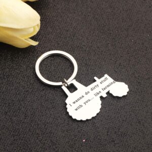 bobauna Farm Tractor Keychain I Wanna Do Dirty Stuff With You Like Farming Farmer Gift For Dad Uncle Husband (tractor farming keychain)