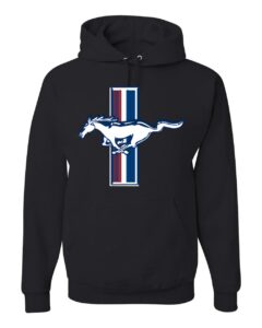 ford mustang retro usa vintage logo classic bar | mens cars and trucks hooded sweatshirt graphic hoodie, black, large