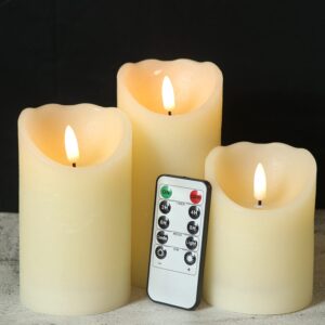 eldnacele flameless flickering candles with timer, 3d wick real wax battery operated red pillar candles with 6h timer set of 3 for home wedding party christmas decoration (d3” x h4”5”6”)