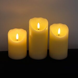 Eldnacele Flameless Flickering Candles with Timer, 3D Wick Real Wax Battery Operated Red Pillar Candles with 6H Timer Set of 3 for Home Wedding Party Christmas Decoration (D3” x H4”5”6”)