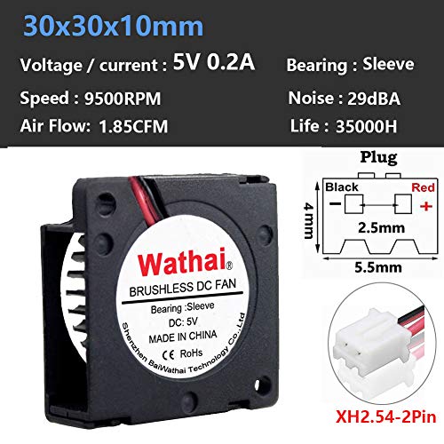 2 Pack Wathai 30mm x 10mm 5V Small DC Brushless Cooling Blower Fan ¡­